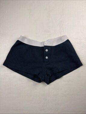 Brandy Melville Navy Boy Short Ribbed Underwear Shorts White Waistband Size OS